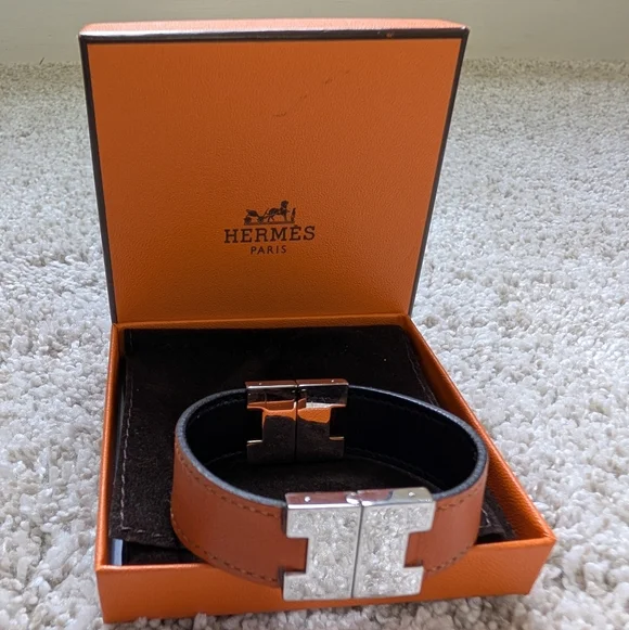 Hermès Black and Orange Leather Bracelet - Picture 3 of 6